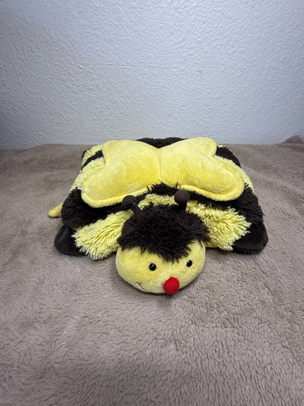 Plush Bee Foldable Kids Blanket and Pillow - Yellow and Brown